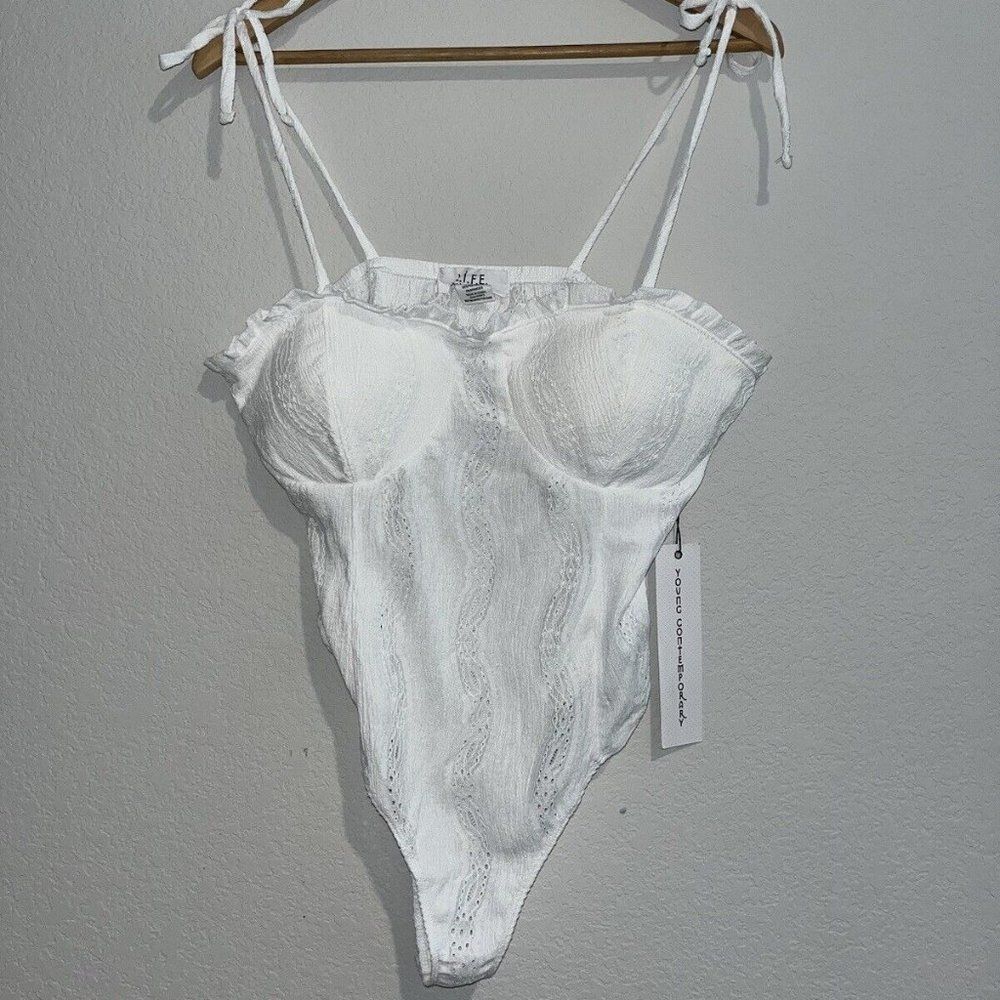 love is for eternity Bodysuit Underware NWT White large tie strappy sleeves